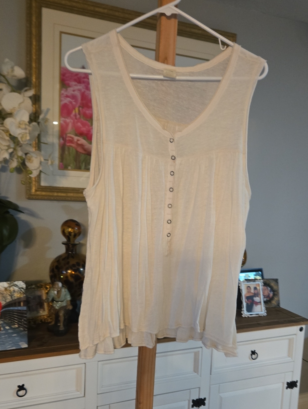 Free People Cream Button-Front Sleeveless Camisole